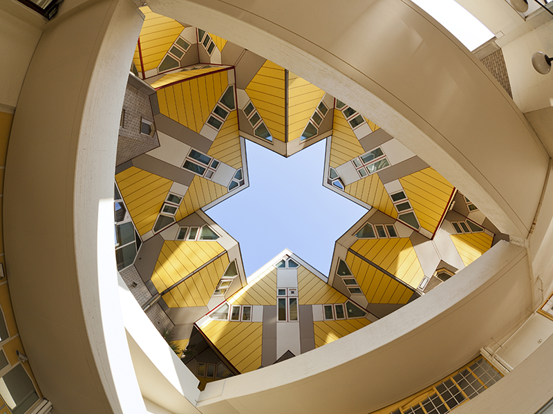fisheye view of famous cubic houses at the city of Rotterdam
