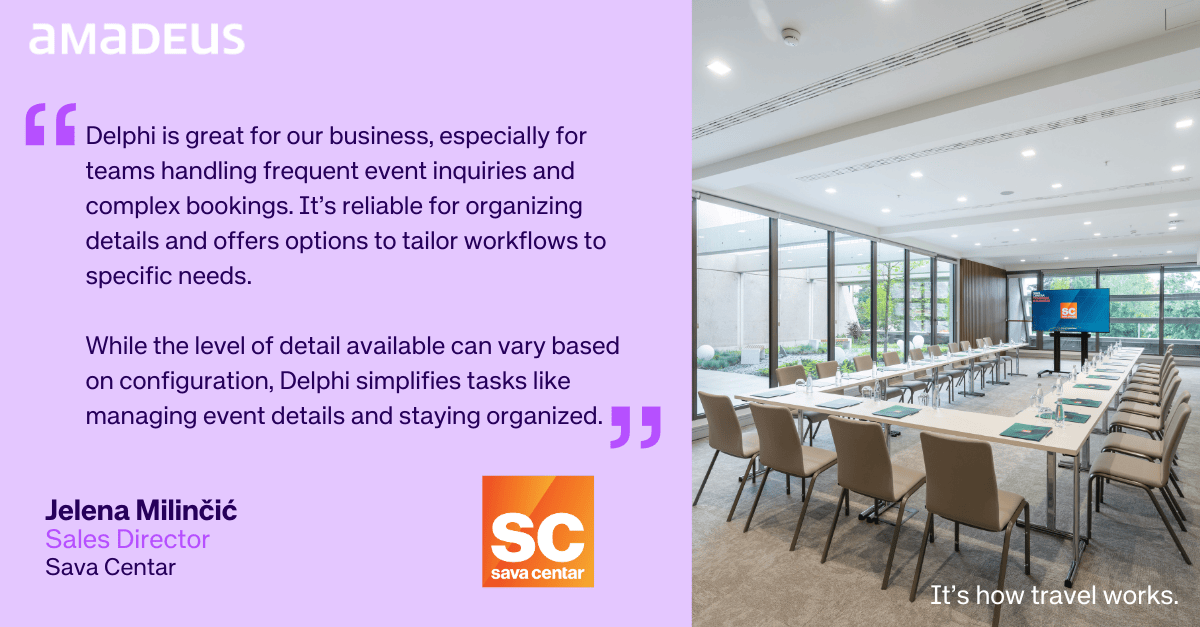 Switch management testimonial for Delphi Sales & Catering Solutions: "Delphi is great for our business, especially for teams handling frequent event inquiries"