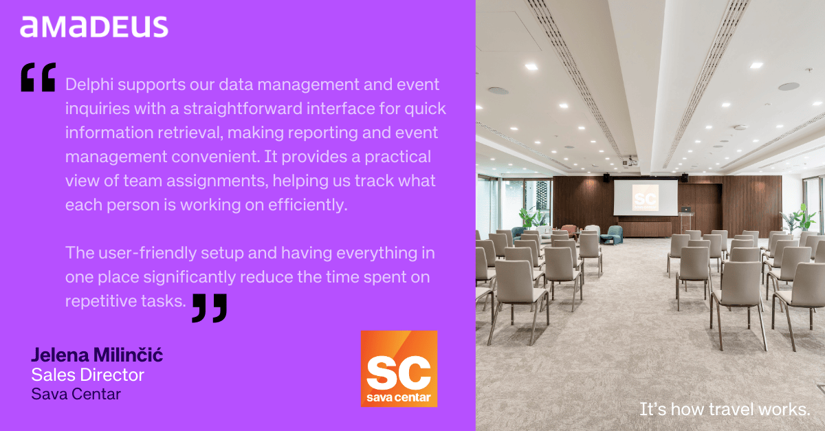 Switch management testimonial for Delphi Sales & Catering Solutions: "Delphi supports our data management and event inquiries with a straightforward interface for quick information retrieval"