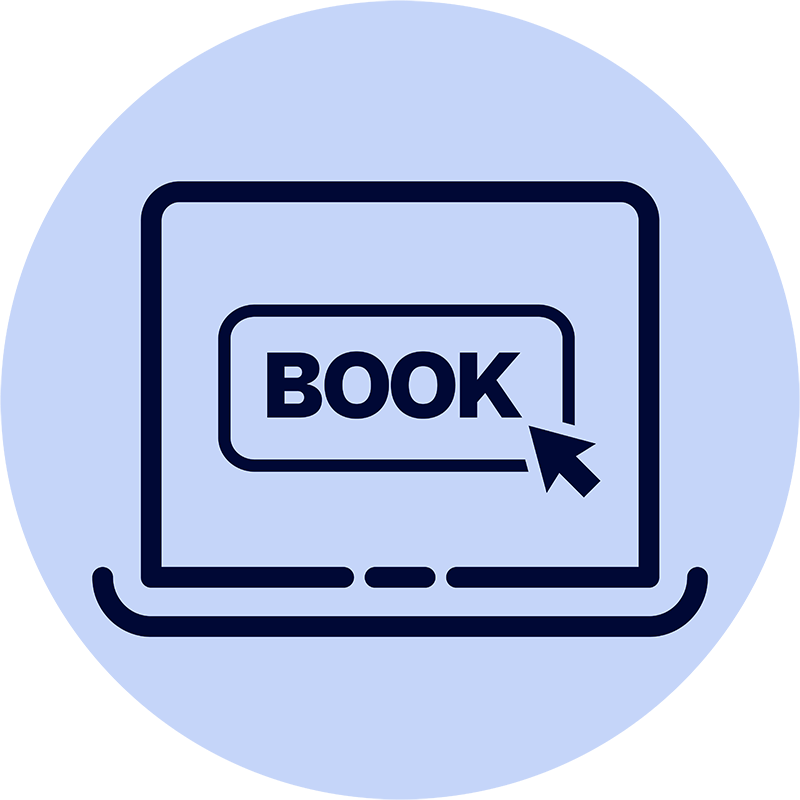 Desktop screen showing booking button
