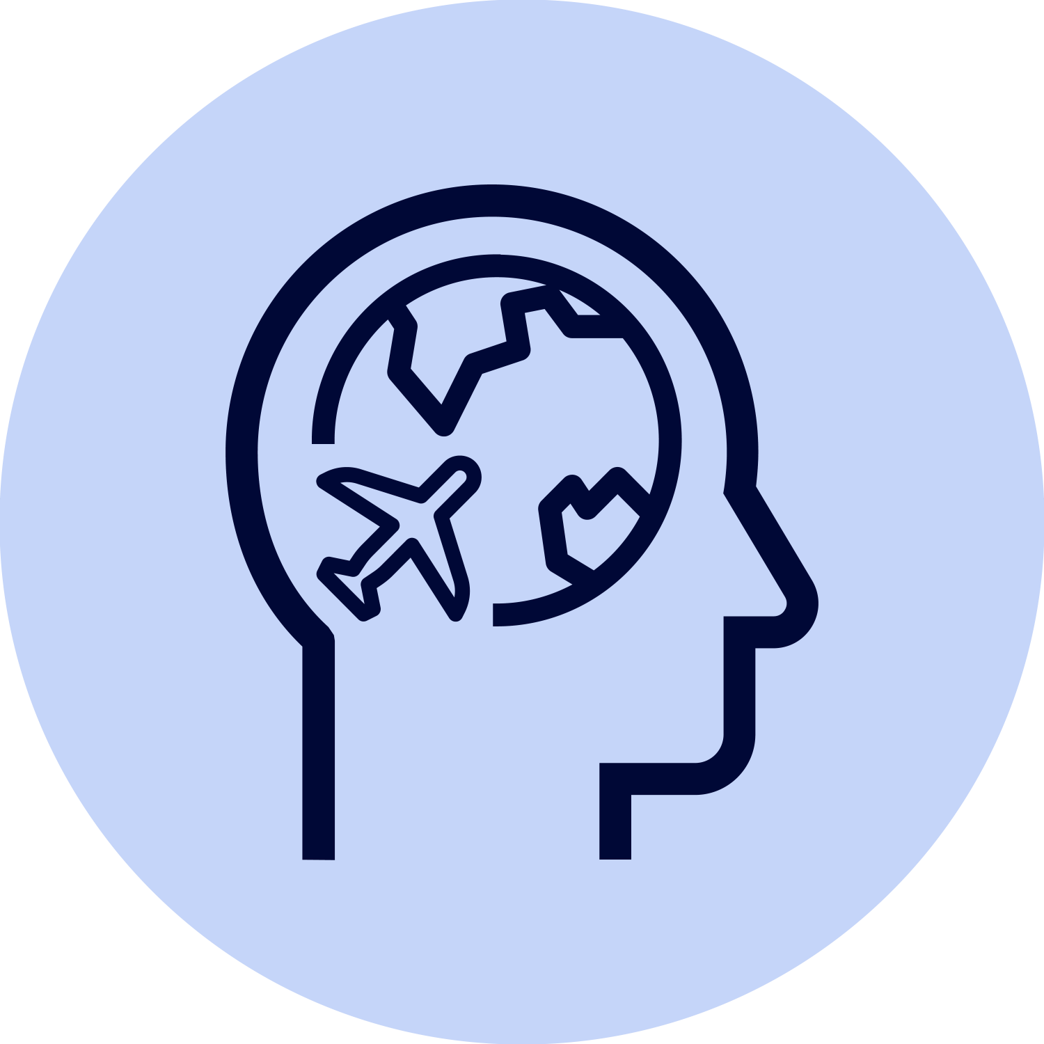 Icon showing a plan and globe inside a head