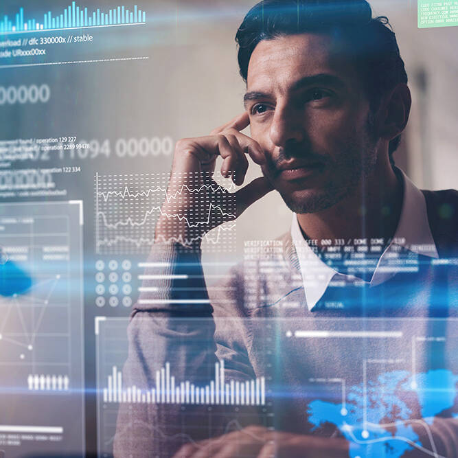man looking at data